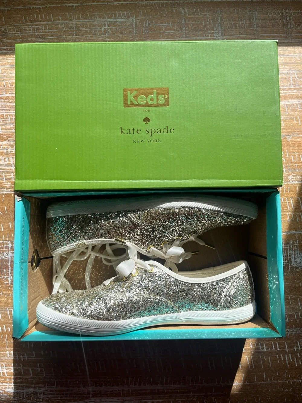 kate spade Gold Glitter Lace-Up Sneakers - Picture 1 of 7